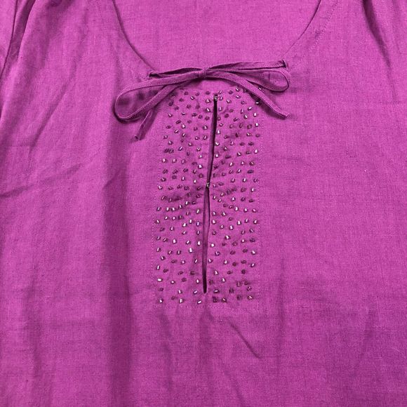EILEEN FISHER Beaded Purple Linen Top M - Picture 2 of 10